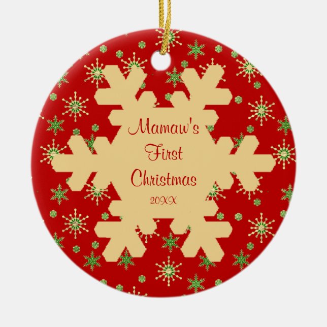 Ornamento vermelho do floco de neve do primeiro (Frente)