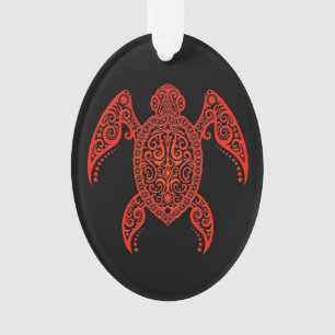 Ornamento Vermelho intrincado e tartaruga do Mar Negro