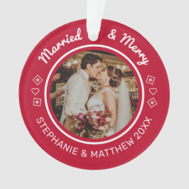 Ornamento Vermelho Moderno Fotográfico casado e Feliz 2