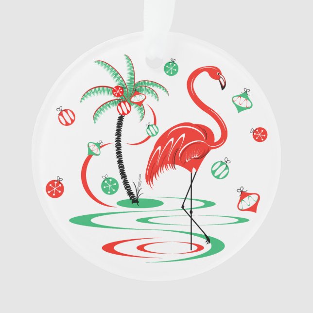 Ornamento Vermelho Natal Flamingo Baubles em acrílico (Frente)