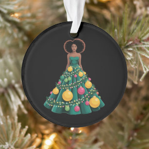 Ornamento Vestido Árvore de Natal Luzes do Natal Mulher Afro