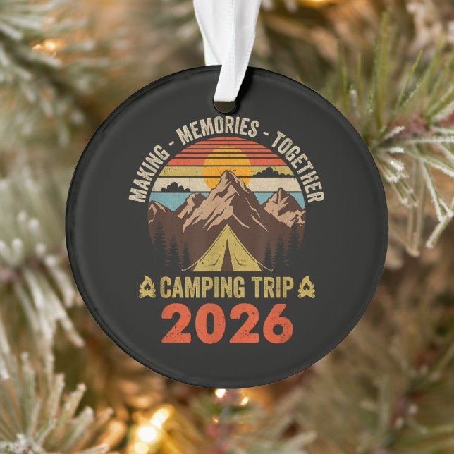 Ornamento Viagem de Acampamento Familiar Retro Sunset 2026 C (Árvore)