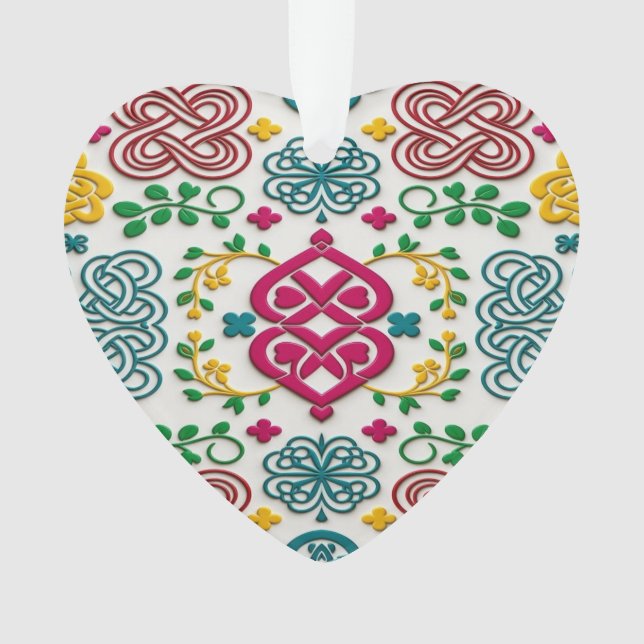 Ornamento Vibrant Celtic Heart & Knot Floral Symphony (Frente)