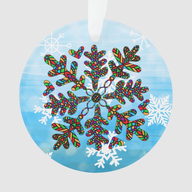 Ornamento Vidro Snowflake Natal Mandala (Frente)