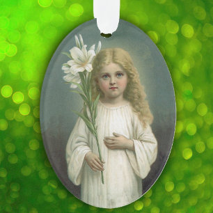 Ornamento Vintage Angelic Girl White Vress Flowers