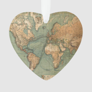 Ornamento Vintage Antigo Mapa Mundial Antiquado