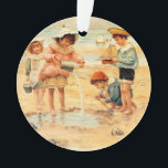 Ornamento Vintage Antiguamente Beach Boy Children Fine Art<br><div class="desc">Na praia - Um antigo impressão de arte de crianças vitorianas brincando na areia. Um trabalho de arte impressão gráfico de arte costeira.</div>