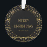 Ornamento Vintage Art Deco Felry Christmas<br><div class="desc">Viagem de volta aos vinte e poucos anos com este deco de arte vintage inspirou artigos de papelaria. Tipografia retrô simples,  mas elegante,  preta e dourada,  totalmente personalizável se você quiser mudar a cor do fundo ou do texto. Você também pode remover facilmente o design de fundo.</div>