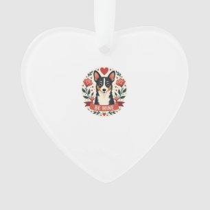 Ornamento Vintage Be Mine Corgi Dia dos Namorados Floral Art
