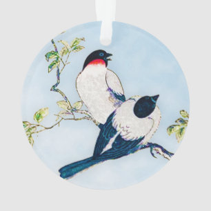 Ornamento Vintage - Desenho de Tinta Japonesa das Finches