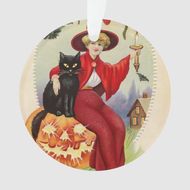 Ornamento Vintage Halloween Witness e Black Cat (Frente)