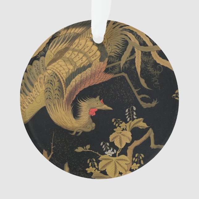 Ornamento Vintage Japonês Phoenix Gold Black Bird (Frente)