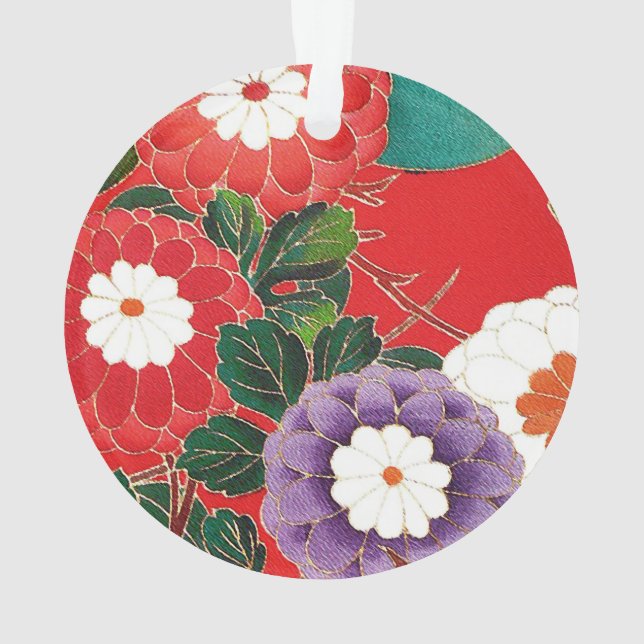 Ornamento Vintage Japonês Textil - Red Dahlias (Verso)