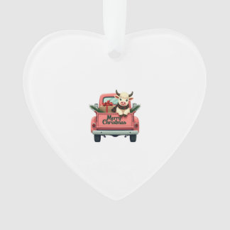 Ornamento Vintage Merry Christmas Highland Cow in Pink Farm 