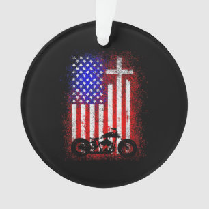Ornamento Vintage Motorcycle USA Flag Christian Faith para B