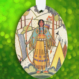 Ornamento Vintage Native American Woman Village Forest
