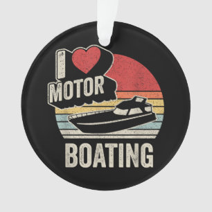 Ornamento Vintage Retro I Love Motor Barco Engraçado Boater