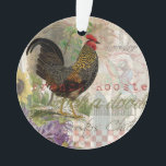 Ornamento Vintage Rooster French Collage Pet Fazenda<br><div class="desc">A imagem do galo-da-safra é composta por pintura de galo-da-safra, recortes de efemia antiga, revistas e livros da era vitoriana. A colagem do galo é tocada com dizeres de galo - o corte do galo com um galo-a-rabisco, o galo francês, Sr. Rooster, e flores e penas. É uma bela coleção...</div>
