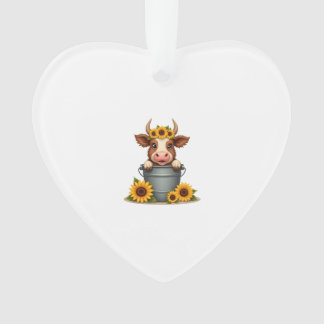 Ornamento Vintage Sunflower Highland Cow in Bucket Floral Fa