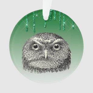 Ornamento Vintage Woodford Owl Green Glittery