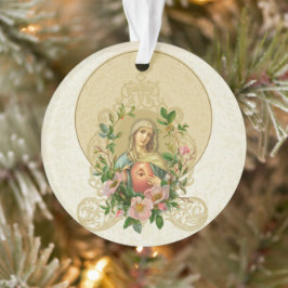 Ornamento Virgem Abençoada Mary Vintage Floral Lace Religios