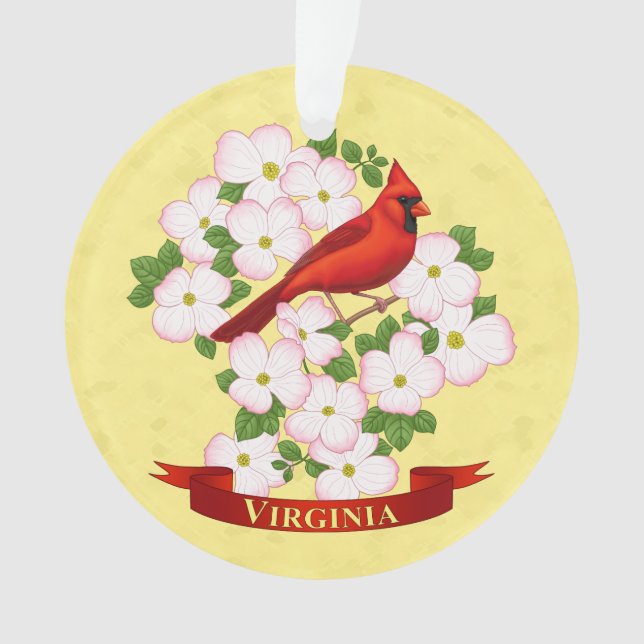 Ornamento Virginia State Cardinal Bird e Dogwood Flower (Frente)