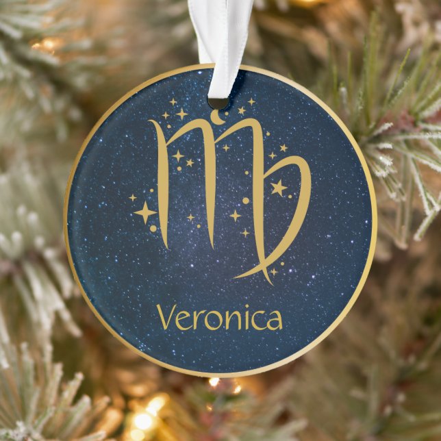 Ornamento Virgo símbolo Maiden zodiac dourado personalizado (Árvore)