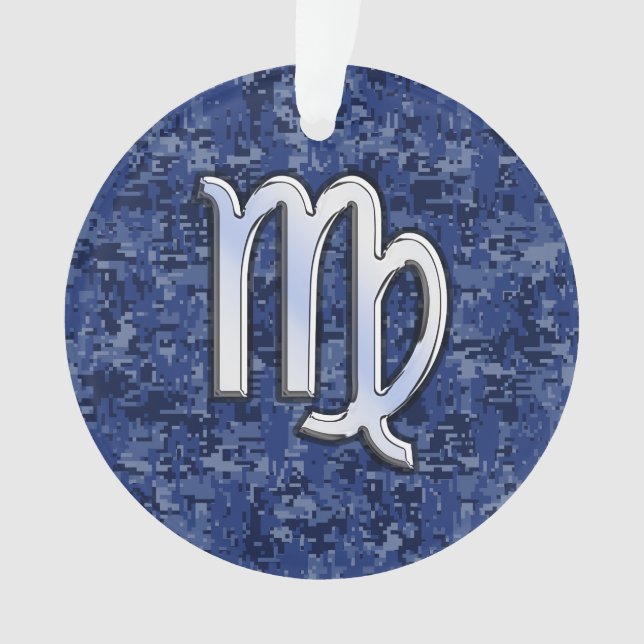 Ornamento Virgo Zodiac Silver Sign on Marinho Blue Digital C (Frente)