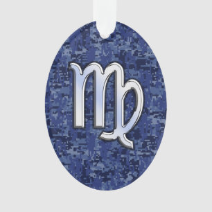 Ornamento Virgo Zodiac Silver Sign on Marinho Blue Digital C