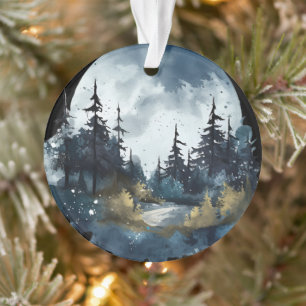 Ornamento Vista Nightsky de Aquarela com Lua Grande
