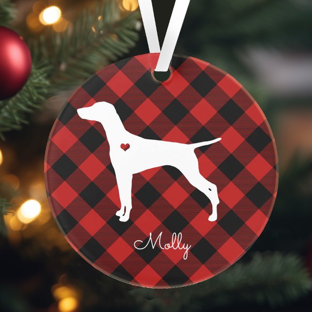 Ornamento Vizsla Christmas Xadrez Dog Name (Criador carregado)