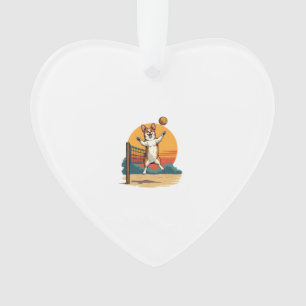 Ornamento Volei Corgi Vintage Ilustração Vetorial Pôr do Sol