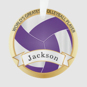 Ornamento Voleibol roxo e branco 5 DIY Nome