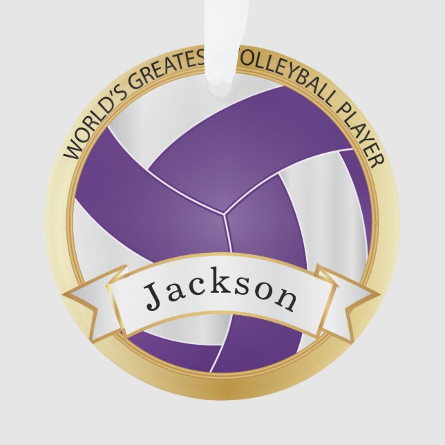 Ornamento Voleibol roxo e branco 5| DIY Nome (Frente)