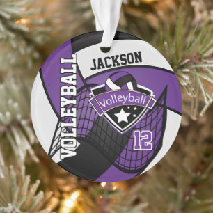 Ornamento Voleibol roxo, preto e branco 🏐