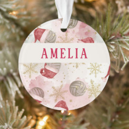 Ornamento Volleyball Santa Hat Name Christmas  