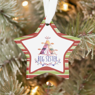 Ornamento Watercolor Boho Teepee Big Sister Natal