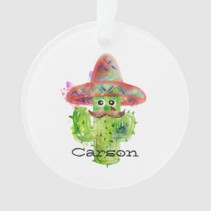 Ornamento Watercolor Cactus Art Mustache Sombrero Texto