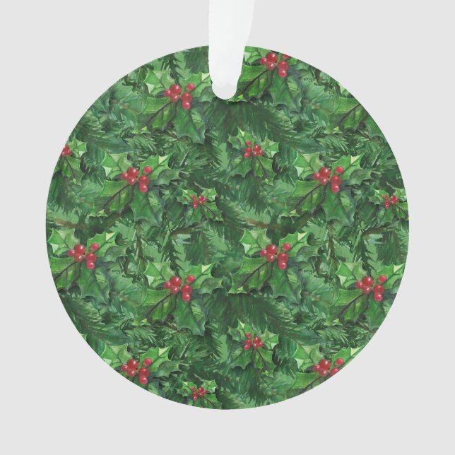 Ornamento Watercolor Christmas Holly Berries (Frente)