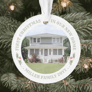 Ornamento Watercolor Holly New Home First Xmas House Foto