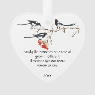 Ornamento Watercolor Magpie Family Cote Natureza Animal