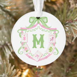 Ornamento Watercolor Pink & Green Bow Mahjong Monogram Crest