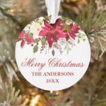 Ornamento Watercolor Red Poinsettia Floral Personalizada<br><div class="desc">Mola Vermelha por Aquarela Poinsettia Floral Personalizada</div>