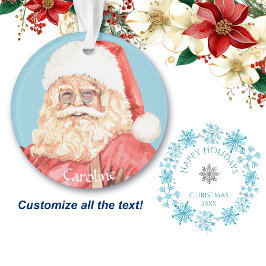 Ornamento Watercolor Santa Claus Snowflake Wreath