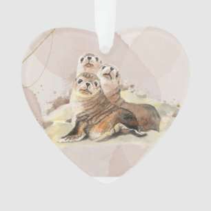 Ornamento Watercolor Seal Animal Willife Lake Photo