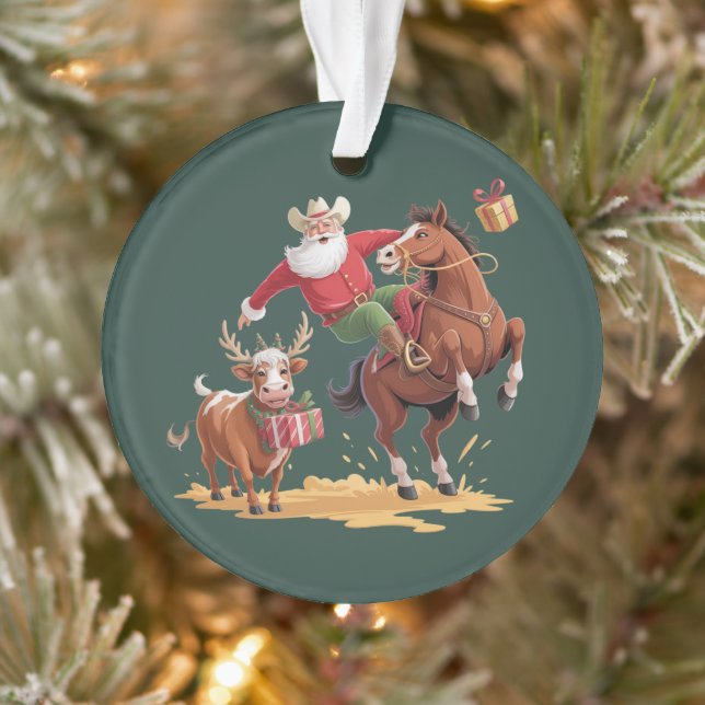 Ornamento Western Cowboy Santa Xmas Rodeo Horse & Reindeer  (Árvore)