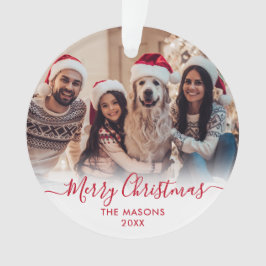 Ornamento White 2 Foto do Script Vermelho Moderno Feliz Nata