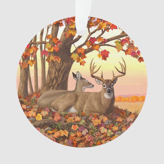 Ornamento Whitetail Deer no outono de Nova Inglaterra cai em (Frente)
