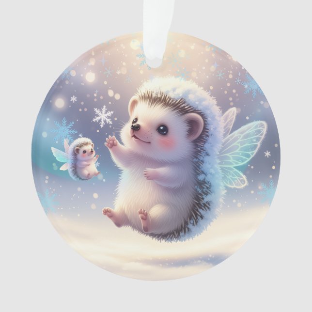 Ornamento Winter Fairy Hedgehogs  – Cute Snowflake  (Frente)