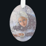 Ornamento Winter Snow Queen<br><div class="desc">Arte original. A Rainha da Neve admirando uma de sua criação de fosco,  um floco de neve brilhante. Forte ornamento acrílico.</div>